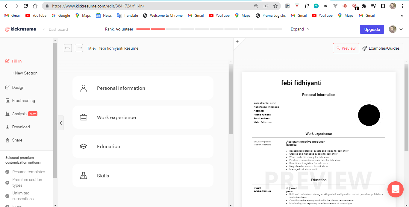 Cara buat cv Kickresume secara mudah dengan banyak format seperti pdf, word, drive, gratis