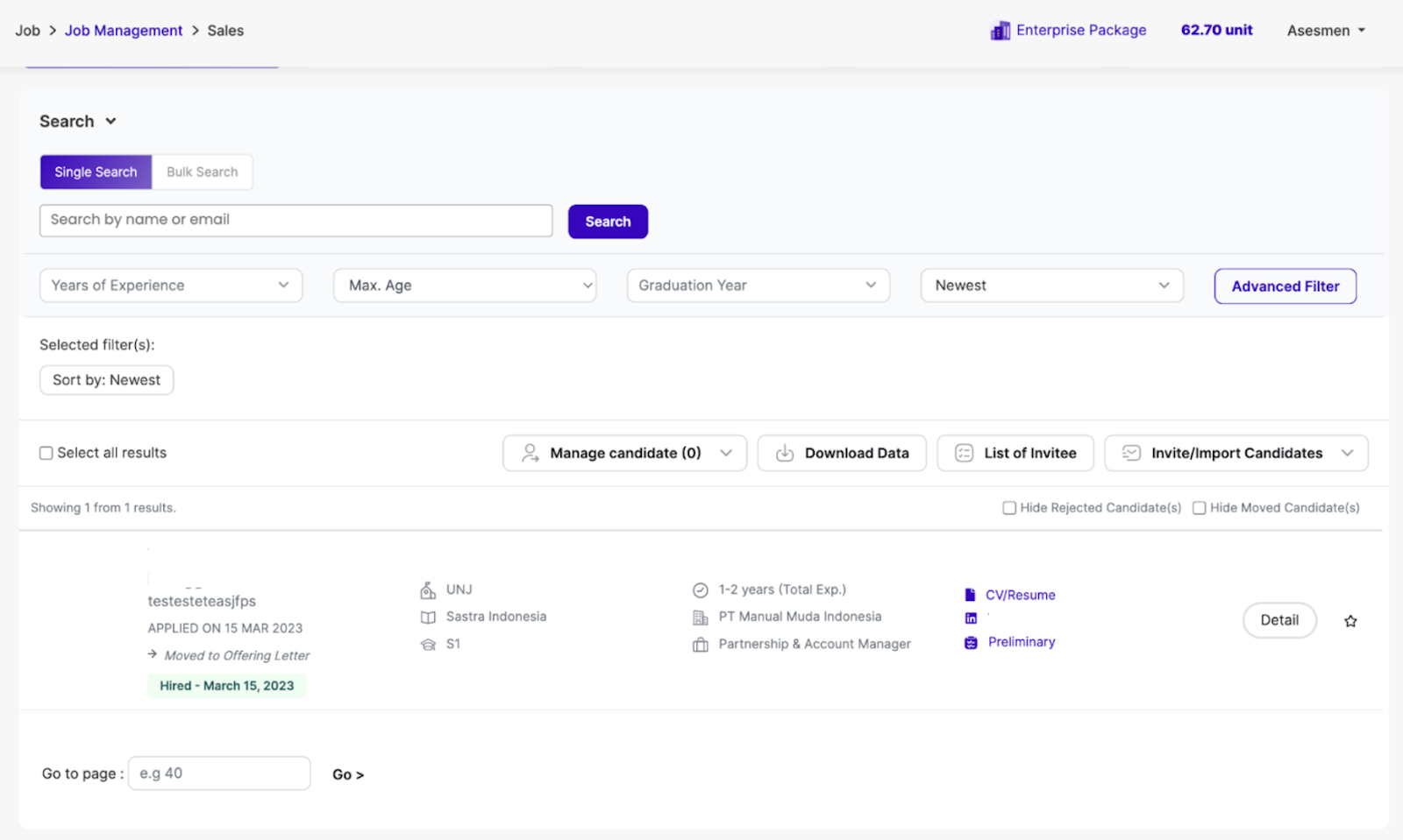 Fitur Filter Aplikasi job search 